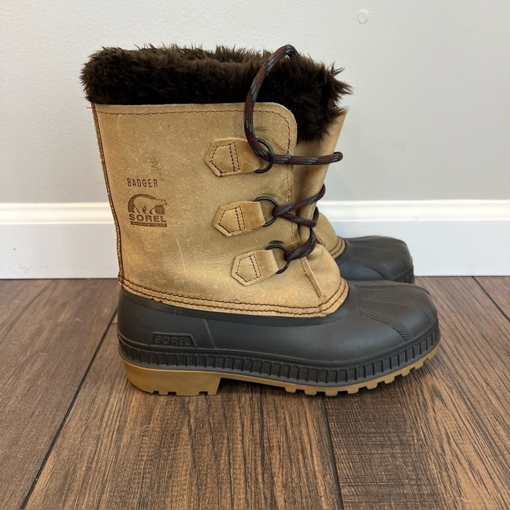 Sorel Badger Waterproof Winter Boots Women’s 6 Faux Fur Leather Rubber USA Made